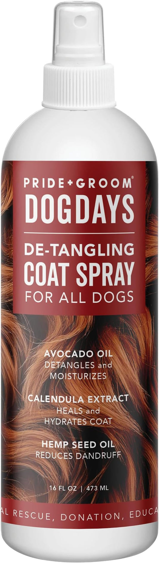 Pride and Groom DogDays Detangling Coat Spray for All Dogs | Conditioner & Detangler Spray for Shiny, Tangle-Free Fur | Hydrating & Repairing Formula with Fresh Scent | Made in USA – 16 fl oz