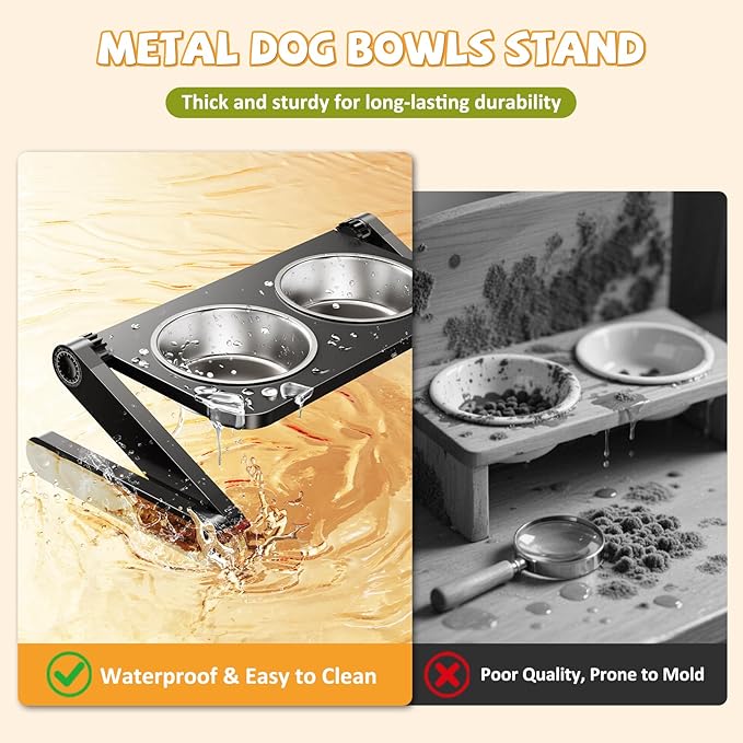 Elevated Dog Bowls, Adjustable Raised Dog Bowl Stand, Foldable Pet Bowls with Dual Stainless Steel Plates for Small to Medium Dogs and Cats,Pets -Black