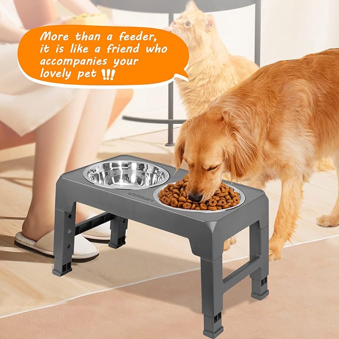 URPOWER Elevated Dog Bowls 4 Height Adjustable Raised Dog Bowl with 2 Stainless Steel Food and Water Bowls Non-Slip Bowl Stand Adjusts to 3.2”,8.7”,10.2”,11.8”for Small Medium Large Dogs and Pets