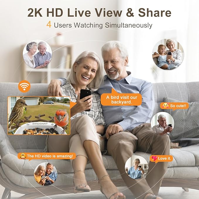 birdsnap® P33 - Bird Feeder with Camera Solar Powered, 2K Video Bird Camera Feeder Live with 32GB Card, AI Identify Feather Species, Auto Record in Backyard, for Birds Lover