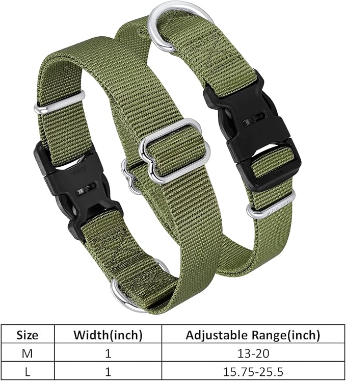 Mikivery Nylon Dog Collar with Quick Release Buckle Soft Adjustable Sturdy for Small Medium Large Dogs Military Green,L