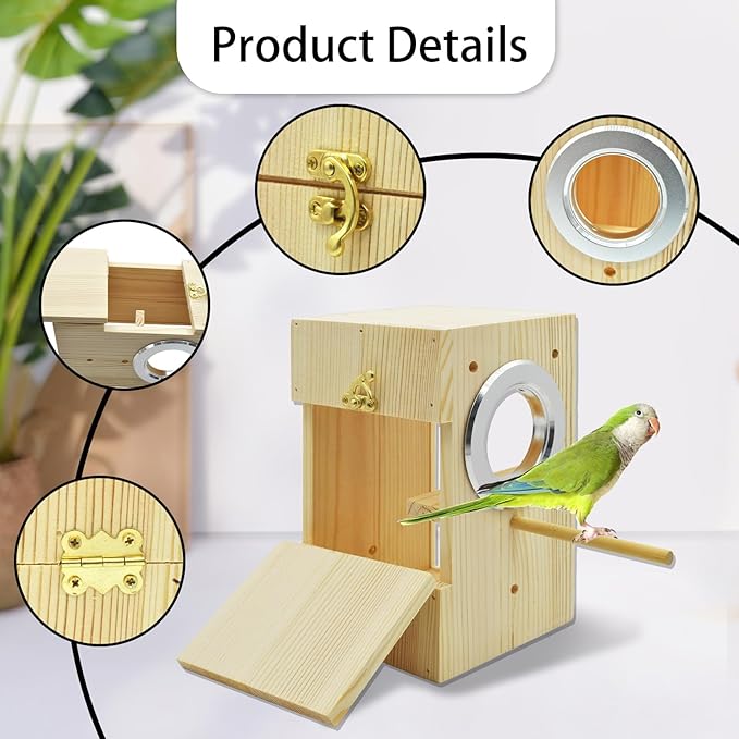 kathson Parakeet Nesting Box Transparent Bird House Bird Nest Box for Cage Parrot Nesting Boxes Wooden Breeding Box for Cockatiel Lovebirds Budgie Finch Canary(S)