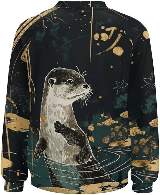 Womens Long Sleeve Tops Y2k Japanese Art Print Sweatshirts Fall Pullover for Women Crewneck Vintage Shirts Boho Tops