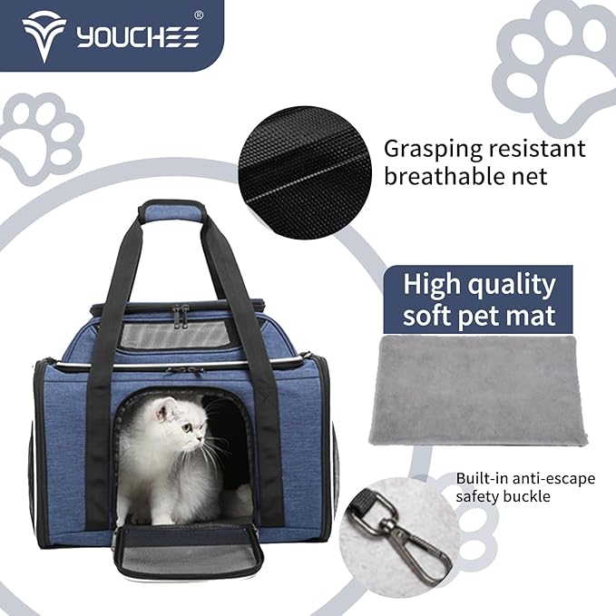 19" L x 12" W x 17" H Inches Cat, Dog Carrier for Pets Up to 25 Ibs, Washable，Soft Sided，Collapsible Travel Puppy Carrier. (Blue)