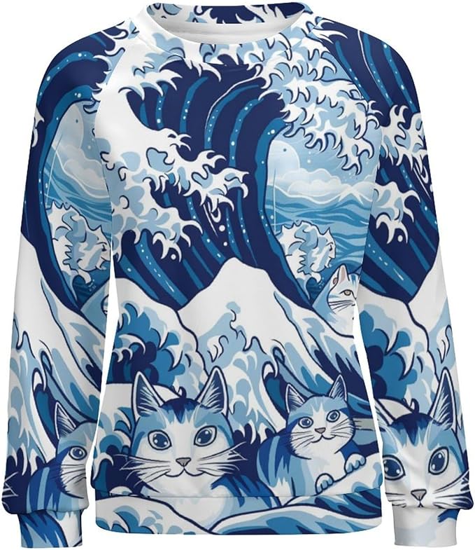 Womens Long Sleeve Tops Y2k Japanese Art Print Sweatshirts Fall Pullover for Women Crewneck Vintage Shirts Boho Tops