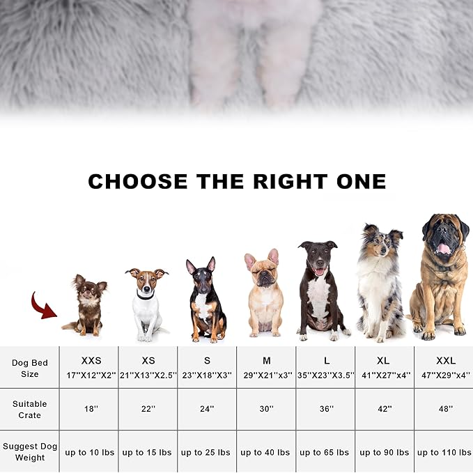 Bedfolks Waterproof Dog Crate Bed, Plush With Removable Washable Cover, Faux Fur Pad for Small Dogs and Cats, Fluffy Kennel 23"x18", Grey