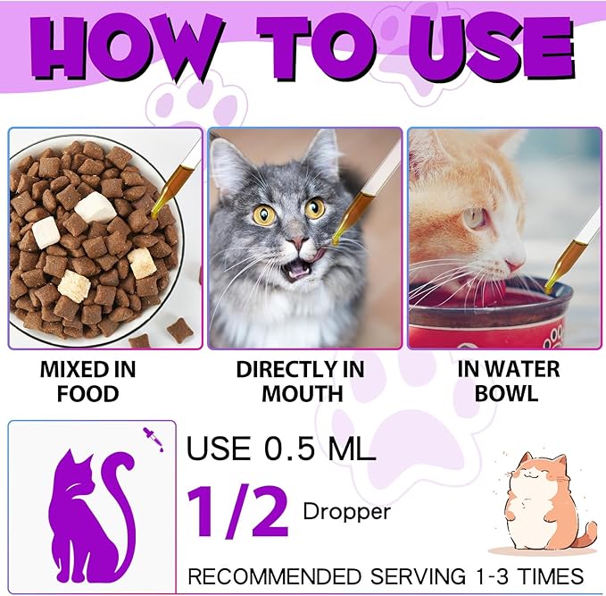 2PCS Liquid Multivitamin for Cat, 15 in 1 Cats Multivitamin Liquid Drops Supplements for Skin & Coat, Heart Health, Bones and Joint, Cat Vitamins with Glucosamine and MSM, Immune System Support