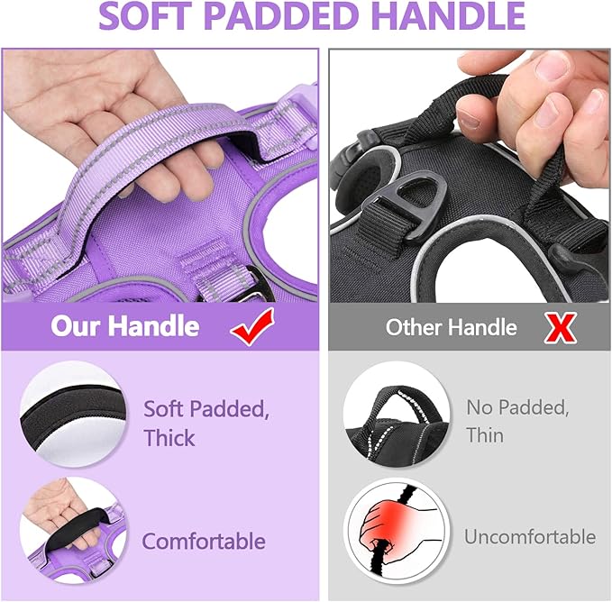 PoyPet No Pull Dog Harness, No Choke Reflective Dog Vest, Adjustable Pet Harnesses with Easy Control Padded Handle for Small Medium Large Dogs(Light Purple Matching Trim,S)