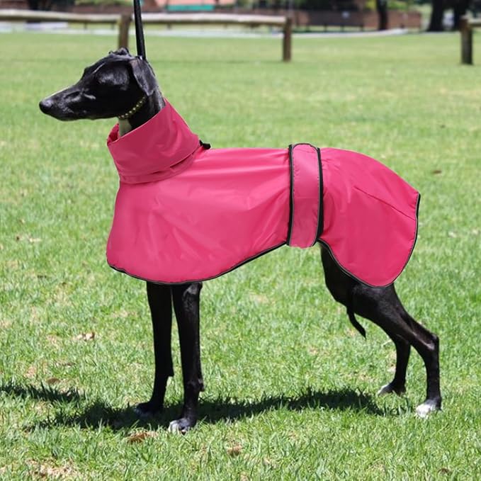 Dog Raincoat with Reflective Bar, Rain/Water Resistant, Adjustable Vest - Dog Raincoats for Greyhounds, Lurchers and Whippets - Pink - XXXL