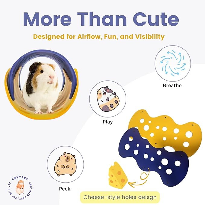 Guinea Pig Tunnel Foldable Fleece Hideout Tube with Cheese-Hole Design Soft Cozy Hideaway for Guinea Pig Cage Corner Indoor Play and Napping-Blue