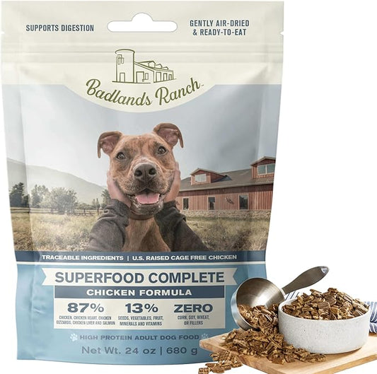 BADLANDS RANCH - Superfood Complete, Air-Dried Adult Dog Food - High Protein, Zero Fillers, Superfood Nutrition by Katherine Heigl (24 oz., Premium Chicken)