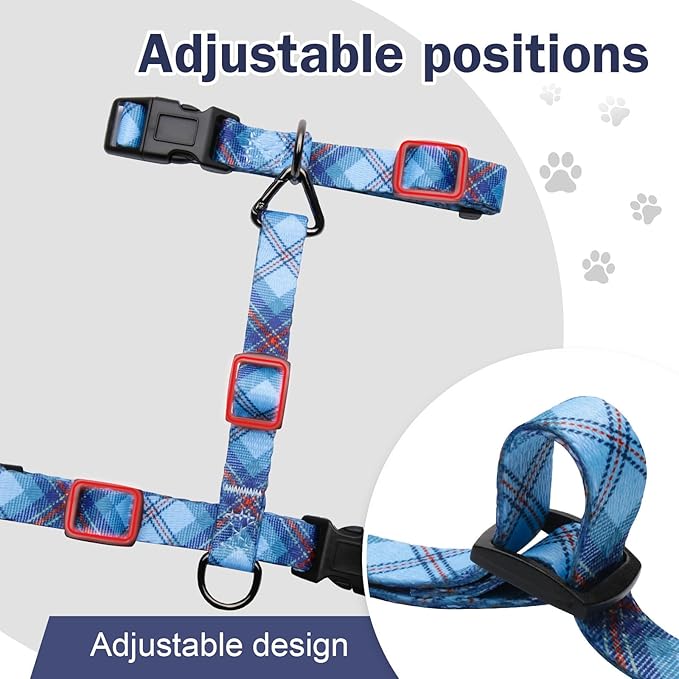 Hikiko Cat Harness and Leash Set Escape Proof Adjustable Walking Travel Soft Boy Kitten Harness for Small Medium Large Cats (Blue Plaid, S)