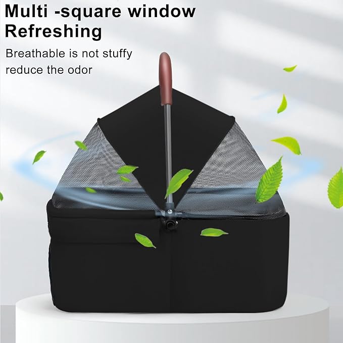 Pet Stroller Pram Dog Carrier Trailer 4 Wheels Foldable Dog with Storage Basket,Holds up to 44 lbs,Adjustable Handle,Folding Travel Stroller Suitable for Traveling with Cats and Dogs (Black)