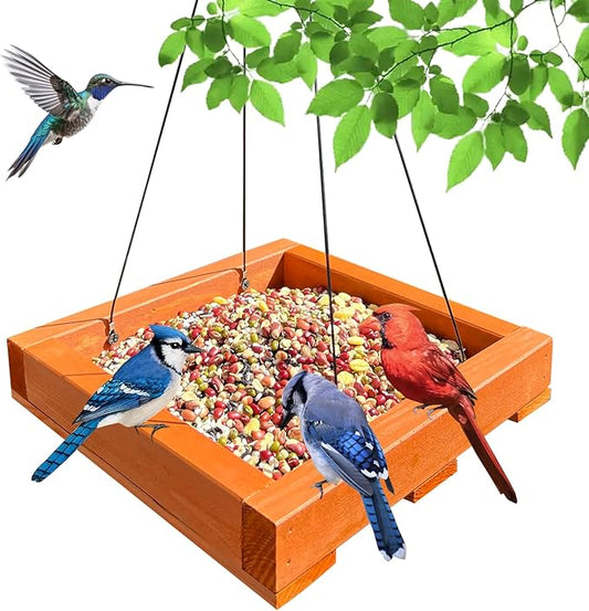 Platform feeders,Wooden Hanging Bird Feeder,Seed Feeder,Bird feeders for Outdoors,Wildlife Birds Feeders