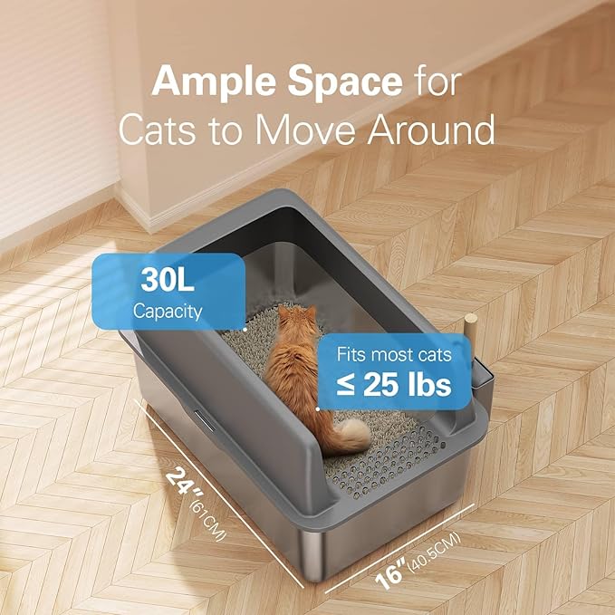 Zarler Stainless Steel Litter Box with Lid, 8” Deep Extra Large Cat Litter Boxes, XL Metal Litter Box for Big Cats with High Sided, Light Grey (Non-Sticky, Easy to Clean, Anti-Urine Leakage)