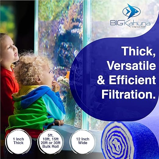 Big Kahuna Aquarium Filter Floss Rolls – 12-inch Pond and Aquarium Filter Media – 1-inch Thick Wet/Dry Aquarium Filter Pad – Bonded Filter Media Pad for Freshwater or Marine Aquariums, Ponds – 6ft