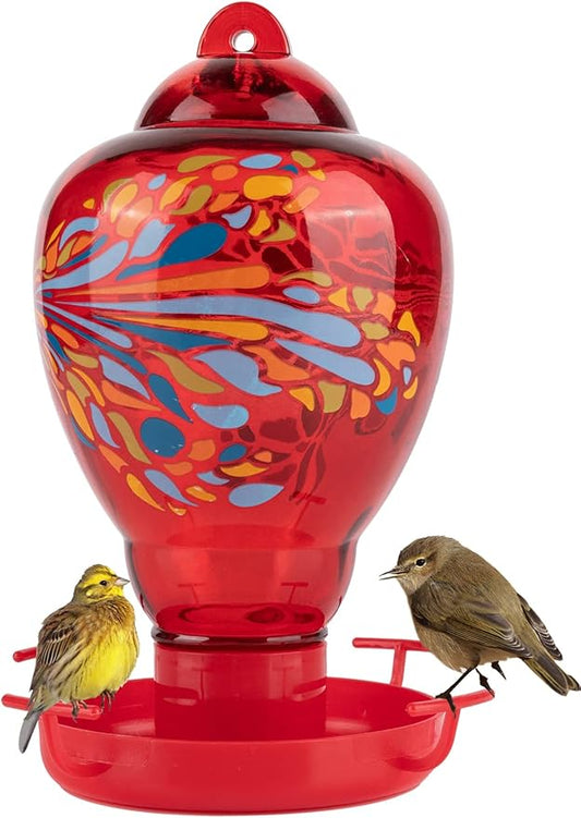 Colorful Glass Wild Bird Waterer 32 Oz Bird Water Feeder for Outdoors Garden Outside Water Cooler Tree Yard Decoration (Red)