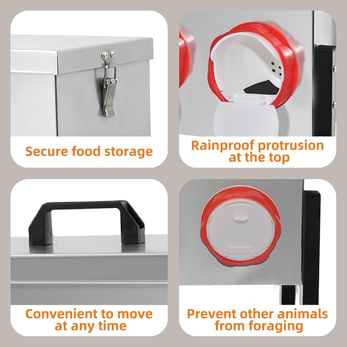 XKV Metal Automatic Chicken Feeder 30LBS with 6 Ports,Locking Lid and Legs,No Feed Waste,All Seasons Support,Weather-Resistantand Animal-Proof,Suitable for Chicken,Geese,Ducks,Turkeys,Quails