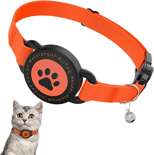 Airtag Cat Collar, Stretchy Kitten Collar with Apple Air Tag Holder, Lightweight and Comfortable, Ultra Elastic GPS Cat Collars for Cats Kittens and Puppies, 8-12.5 inch, Orange