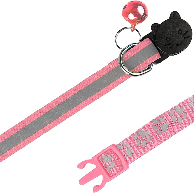 BANMODER 2 Pack Reflective Cat Collar Breakaway with Bell,Personalized Kitten Collars,Adjustable Safety Buckle Collar for Male Cats Girls & Boys (Pink)