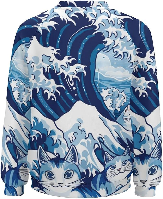 Womens Long Sleeve Tops Y2k Japanese Art Print Sweatshirts Fall Pullover for Women Crewneck Vintage Shirts Boho Tops