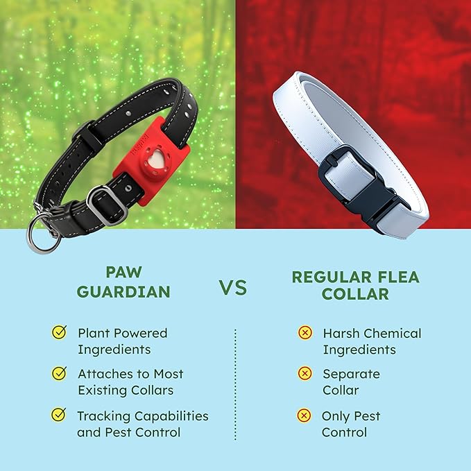 BugMD Paw Guardian Flea and Tick Prevention Pendant for Dogs with AirTag Holder | Plant-Powered Flea & Tick Control for Dog Collars Harnesses | Dog Tag with Air Tag Holder - Red
