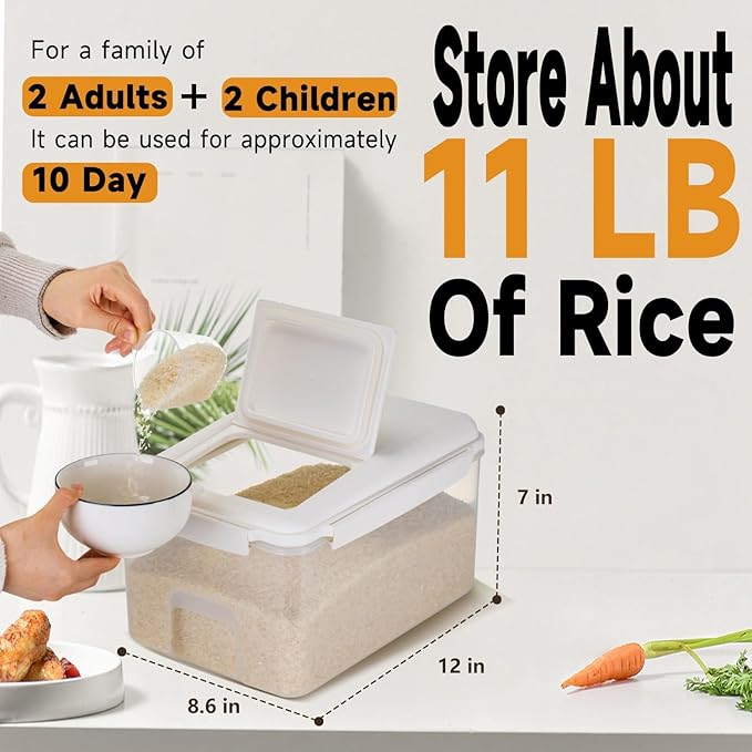 LivLab Mker 10 lbs Cereal Containers Storage - Airtight Flour Storage Container with Lids & 10 lbs Rice Dispenser, BPA Free Pantry Containers for Sugar and Cereal, White