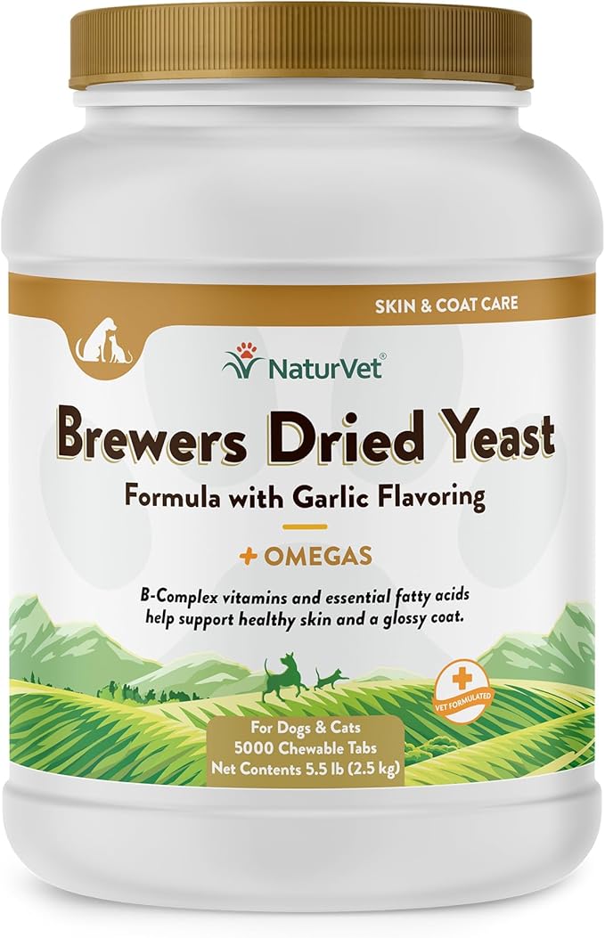 NaturVet – Brewer’s Dried Yeast Formula with Garlic Flavoring – Plus Omegas | Rich in Omega-3, 6 & 9 Fatty Acids | Fortified with B1, B2, Niacin & Vitamin C | For Dogs & Cats | 5000 Chewable Tablets