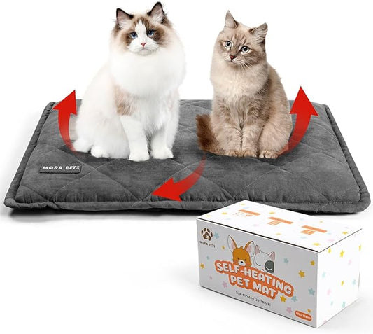 Mora Pets Self Heating Cat Bed Self Warming Cat Bed Thick Thermal Pet Bed Mat 36 x 24 Inches Removable Washable Cover for Outdoor Indoor Cats and Dogs Suede Grey Large