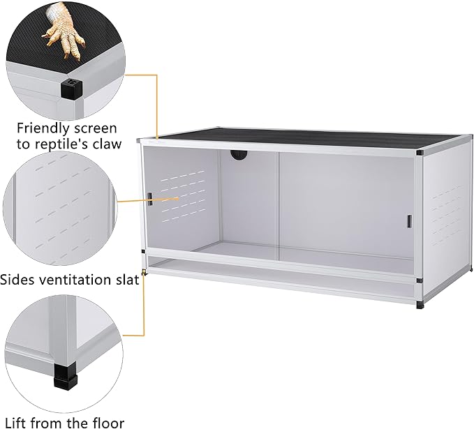 PVC Reptile Enclosure 8x2x2FT Large Reptile TerrariumTempered Glass Doors Habitat 240 Gallon for Bearded Dragon Gecko Lizard Snake, Wide Breeding Lounge Vivarium Area with Sliding Doors Lock