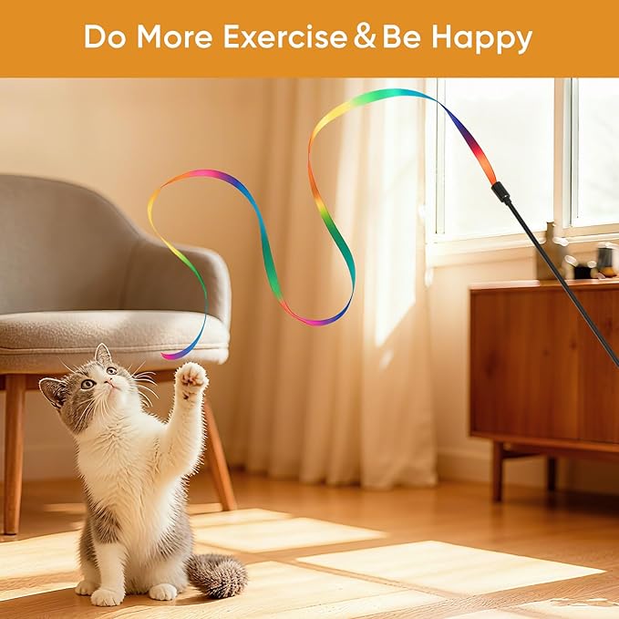 Cat Toys for Indoor Cats, 13 Packs Interactive Cat Wand Toy Set with Feather Toys & Teasers, Fun Cat Toys for Exercise, Playtime and Boredom Relief