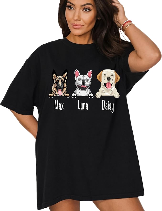 Custom Dog Mom Shirt for Women Pet Ears Sweatshirt with Name Unique Puppy Line Art Cute Dad Hoodie for DogDad Owner Lover