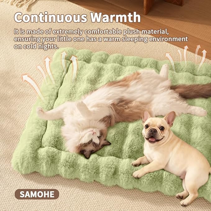 Cat Beds for Indoor Cats Faux Fur Pet Pad Mat Plush Kitten Bed with Non-Slip Bottom for Carriers/Couch Dog & Puppy Friendly 35 x 27 Inch X-Large Green