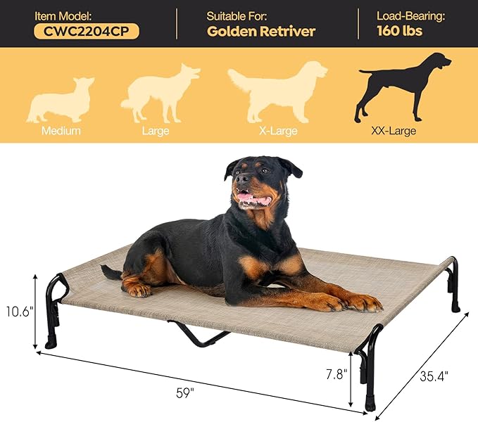 Veehoo XXL Outdoor Elevated Dog Bed, Raised Dog Cot for Extra Large Dogs, Cooling Washable Waterproof Pet Hammock Beds with Slope Headrest, Breathable Mesh and Sturdy Frame, XX-Large, CWC2204
