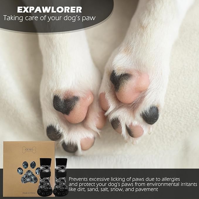 EXPAWLORER Anti Slip Dog Socks to Prevent Licking Paws, Dog Shoes for Hot Pavement, Dog Booties for Small Medium Large Senior Dogs, Traction Control Boots & Paw Protectors for Hardwood Floors