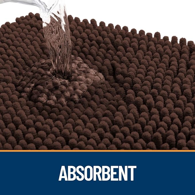 OLANLY Dog Door Mat Set 2-Piece 36x24, Absorbs Moisture and Dirt, Absorbent Non-Slip Washable Doormat, Quick Dry Chenille Mud Mat for Dogs, Entry Indoor Entryway Carpet for Inside Floor, Brown