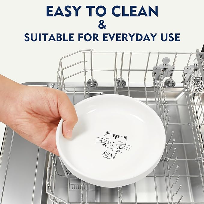 Elevated Cat Bowls for Indoor Cats – Raised Acrylic Cat Bowl Stand with 5.8 Inch Wide Ceramic Dishes, Pet Food Table Plate for Easy Feeding, Whisker Friendly(White,Set of 2)