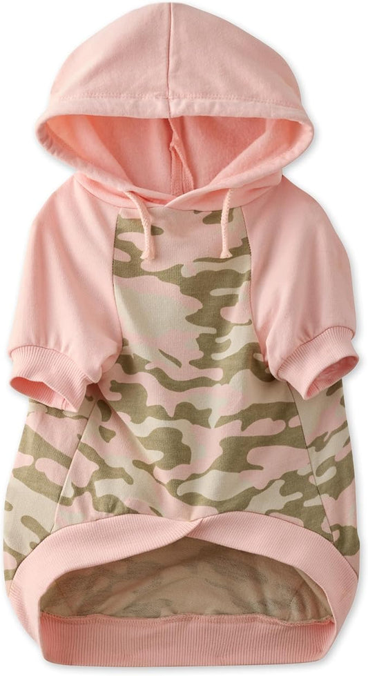 Rocky – The Orginal Lightweight Hooded TEE 100% Organic Cotton Dog Hoodie Pet Coat Sweater for Small, Medium, Large Dogs, Pink Half Camo, Small