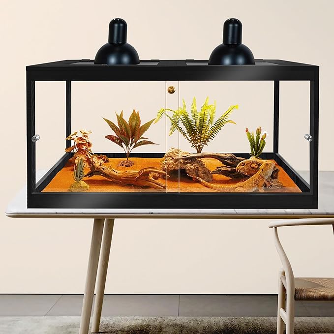 PROLEE Bearded Dragon Tank,81 Gallon Reptile Tank with Meatl Mesh Roof and Front Sliding Door, Anti-Scratch Lizard Tank,Spacious Reptile Enclosure for Snakes,Lguanas, Chameleons (Black)