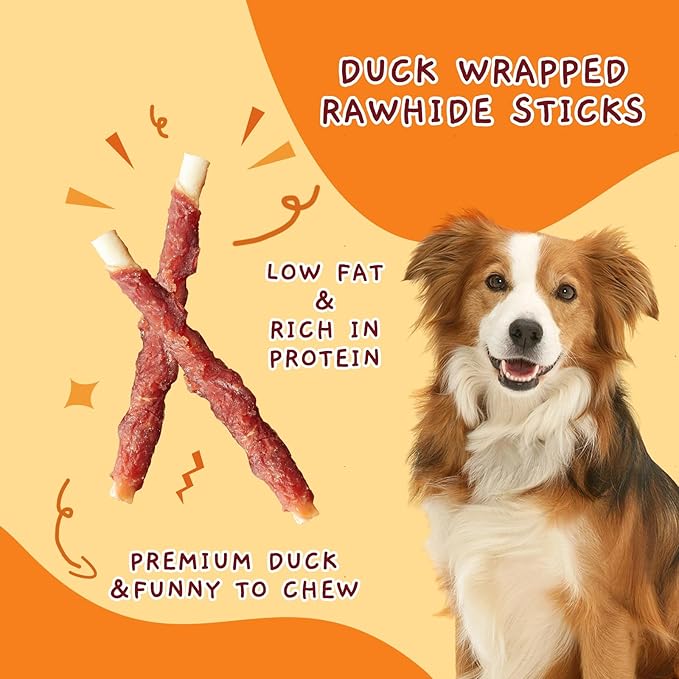 Jungle Calling Dog Treats, Duck Breast Wrapped Rawhide Sticks for Dogs, Grain-Free Natural Chewy Treats Picky Dogs, Puppy Chews Snacks,10.6 oz