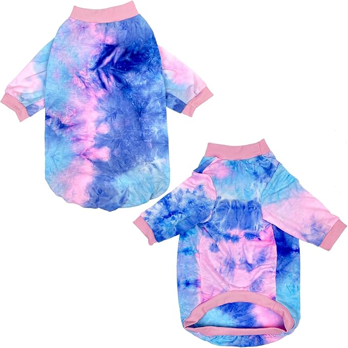 D.E.E Cotton Dog Shirts Large Tie Dye Dog Clothes Lightweight Girl Boy Big (Pink, M)