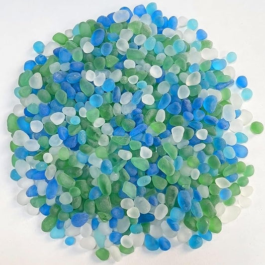 Sea Glass Stones, 0.85LB/385g Mix Blue Aquarium Gravel Rocks, Blue Green White Pebbles for Fish Tank, Sea Glass for Vase Filler Craft