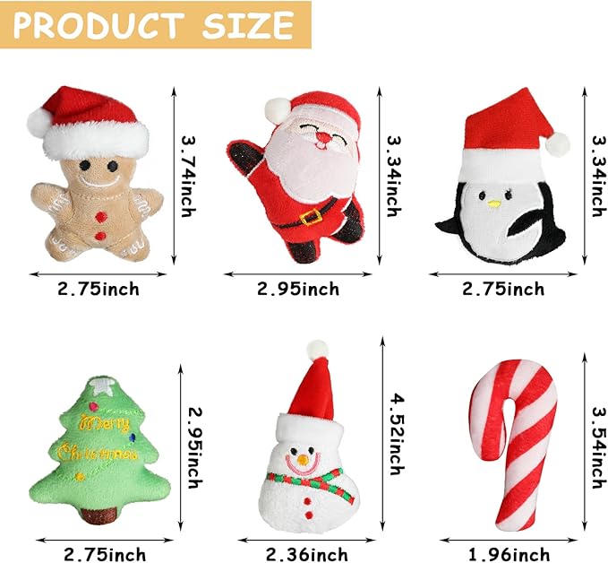 FOIMAS 6pcs Christmas Catnip Toys,Xmas Cat Toys Plush Santa Claus Snowman Tree Interactive Chew Bite Toys for Cat Kitten Indoor