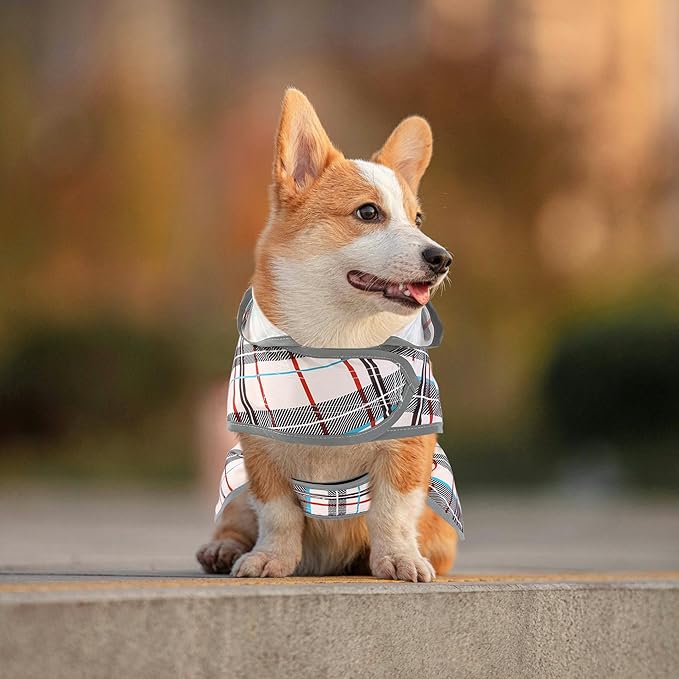 Dog Rain Coat for Large Dogs Waterproof Hooded Rain Jacket with Reflective Strips Leash Hole & Poncho Adjustable Fit (Plaid,XXL)