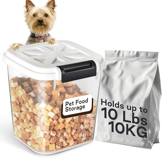 LivLab Mker 10 lbs Dog Food Storage Container Cat Treat Container with Measuring Cup,Large Dry Pet Food Storage Bin for Cereal, Birds, Rice and Grain