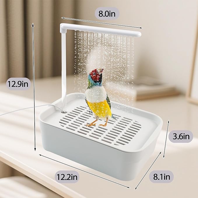 PINVNBY Automatic Bird Bath with Pump,Parrot Bathtub Shower Parakeet Bath Box with Cage USB & Power Plug Water Circulated Controller for Cockatiel Lovebird Conure Budgie(White)