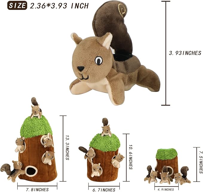 Interactive Squeaky Dog Toys Squirrel Dog Toy, Stuffing Woodland Friends Burrow, Squeaky Plush Dog Toys for Small Medium Large Dogs Small Size (Large)