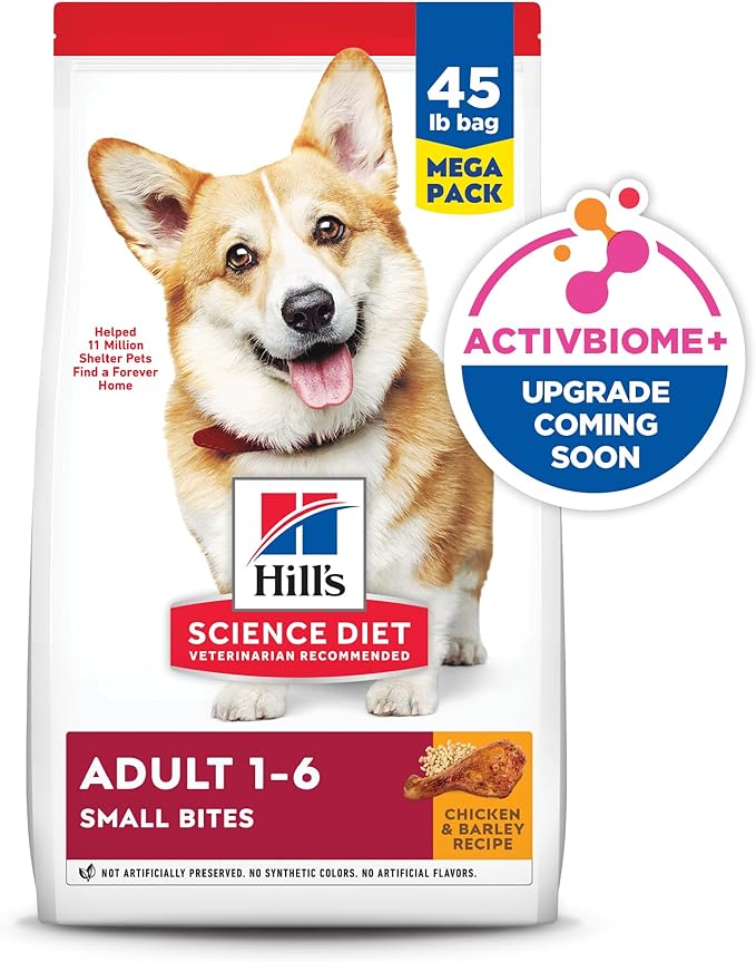 Hill's Science Diet Adult 1-6, Adult 1-6 Premium Nutrition, Small Kibble, Dry Dog Food, Chicken & Barley, 45 lb Bag