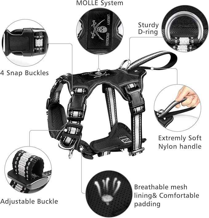 WINSEE Pet Harness Collar and Leash Set, All-in-one Reflective Dog Harness No Pull with Adjustable Buckles for Puppies, Small, Medium, Large, and Extra-Large Dogs (Small, Black)