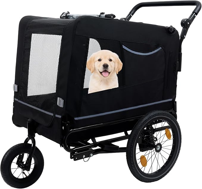 Pet Bike Trailer for Dogs, 88LBS Capacity Dog Bicycle Trailer with 20" Pneumatic Rubber Wheels, Multi-Directional Ventilation, Waterproof Cover, Perfect for Cycling with Pets